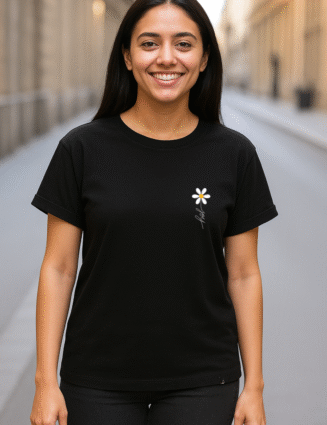 Street Bunny Women’s Regular Fit “Joy Daisy” Black Cotton T-Shirt | Sizes S to XXL