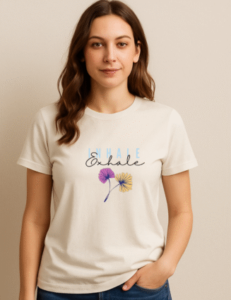 Women’s Regular Fit “Inhale Exhale” Printed T-Shirt – Soft Cotton Casual Wear