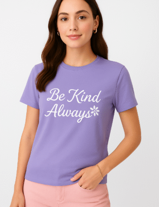 Women’s Lavender “Be Kind Always” Printed Regular Fit T-Shirt – Soft Cotton Casual Wear