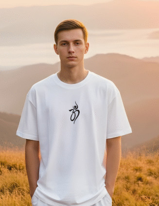 Street Bunny Men’s Oversized White T-Shirt – Premium Shiva Symbol & Damru Print | Spiritual Streetwear | Casual Wear